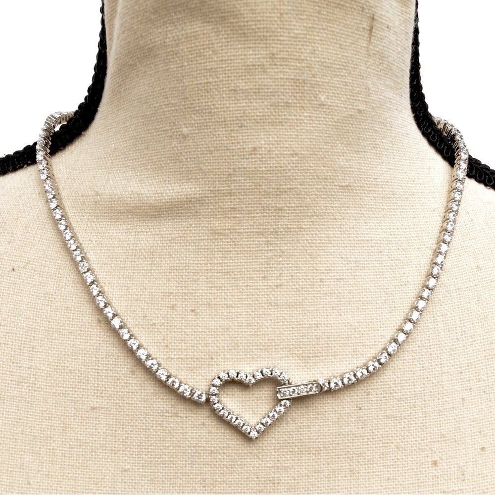 Absolute Heart clasp tennis bracelet style necklace faux diamond stainless steel